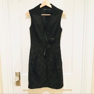 Karen Millen Black Sheath Dress US 6 Jacquard Bow